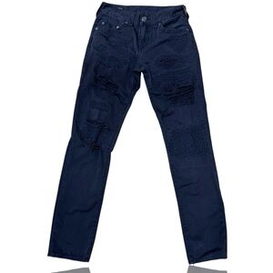 True Religion Geno Relaxed Slim Jeans Straight Distressed Washed Black Women 28